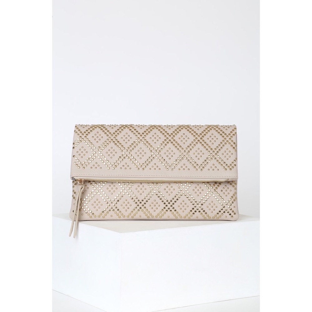 Cream Studded Clutch